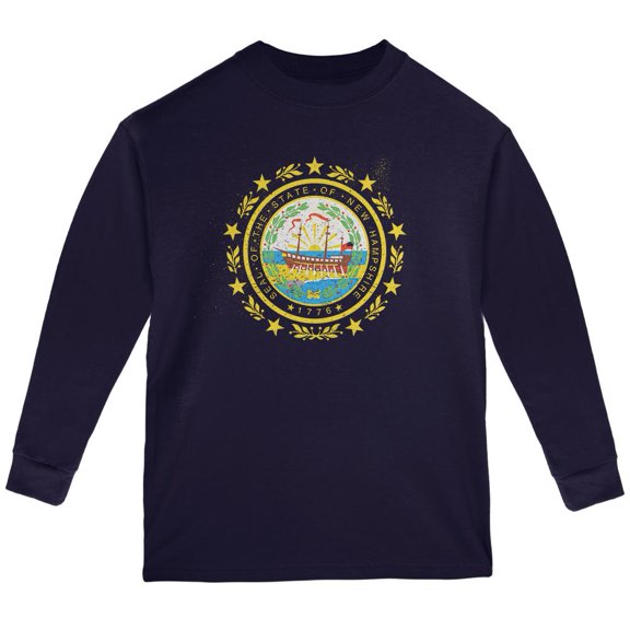 Born and Raised New Hampshire State Flag Youth Long Sleeve T Shirt Navy YMD