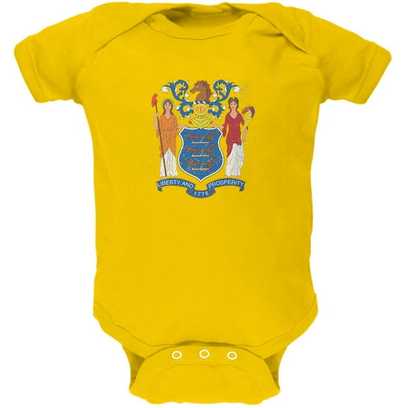 Born and Raised New Jersey State Flag Soft Baby One Piece Yellow 3-6 M