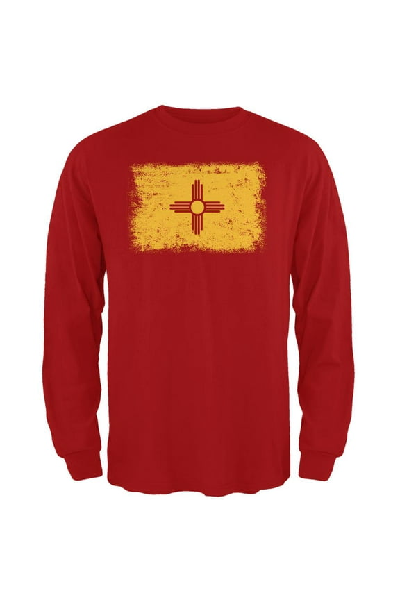Born and Raised New Mexico State Flag Mens Long Sleeve T Shirt Red 3X-LG