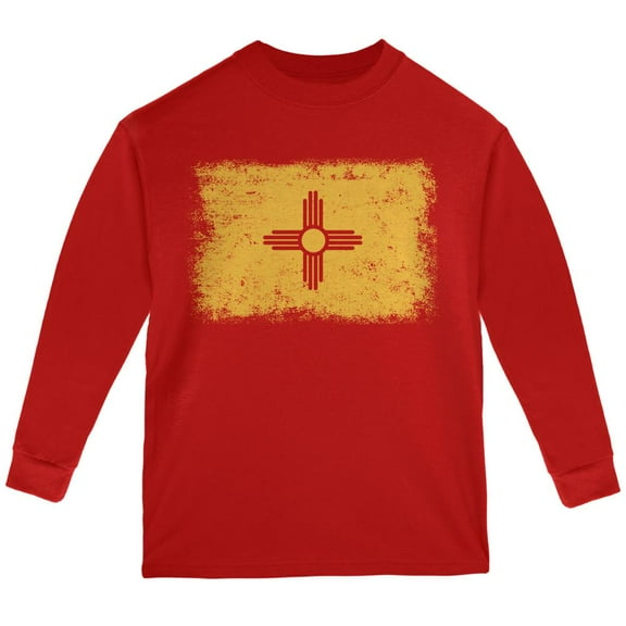Born and Raised New Mexico State Flag Youth Long Sleeve T Shirt Red YSM