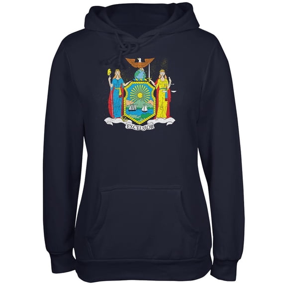 Born and Raised New York State Flag Juniors Soft Hoodie Navy LG