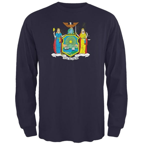 Born and Raised New York State Flag Mens Long Sleeve T Shirt Navy 3X-LG