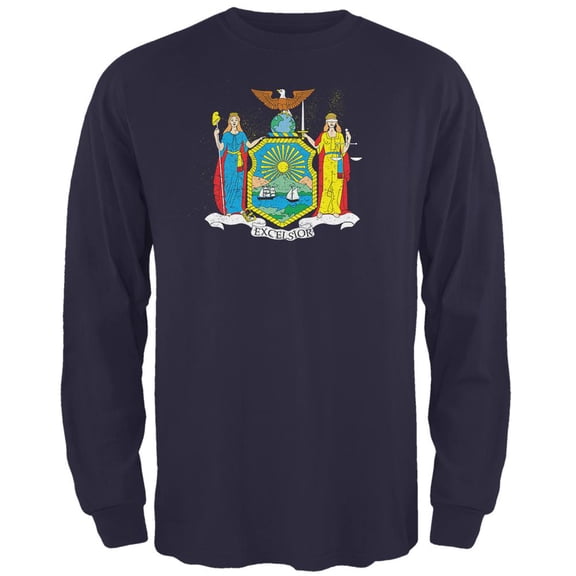 Born and Raised New York State Flag Mens Long Sleeve T Shirt Navy MD