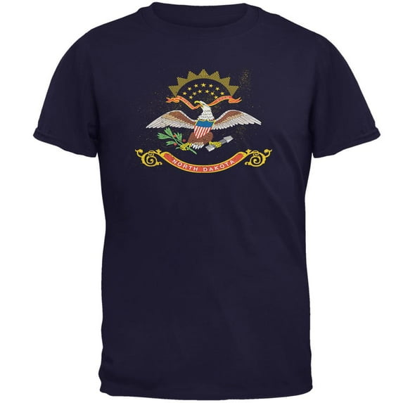 Born and Raised North Dakota State Flag Mens T Shirt Navy 2XL