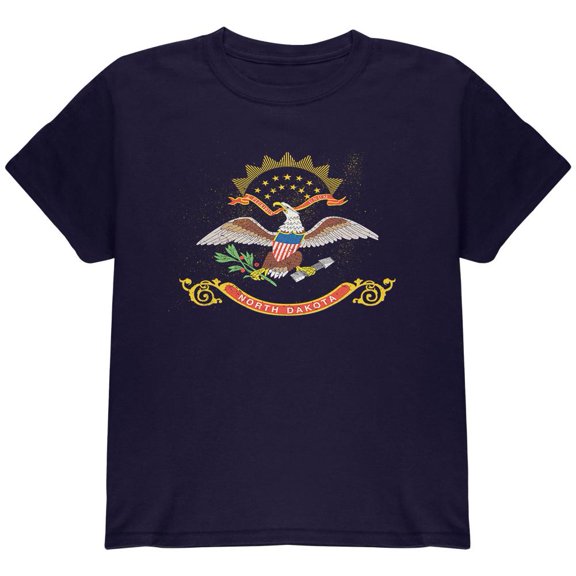 Born and Raised North Dakota State Flag Youth T Shirt Navy YSM
