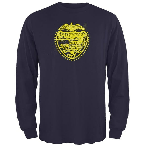 Born and Raised Oregon State Flag Mens Long Sleeve T Shirt Navy X-LG