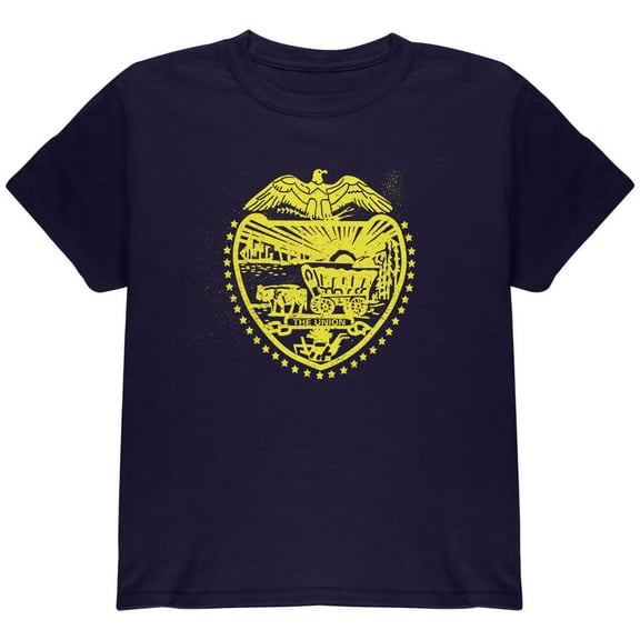 Born and Raised Oregon State Flag Youth T Shirt Navy YLG