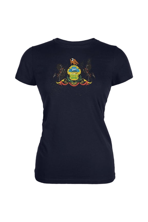 Born and Raised Pennsylvania State Flag Juniors Soft T Shirt Navy SM