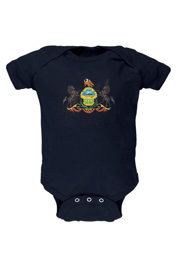 Born and Raised Pennsylvania State Flag Soft Baby One Piece Navy 0-3 M