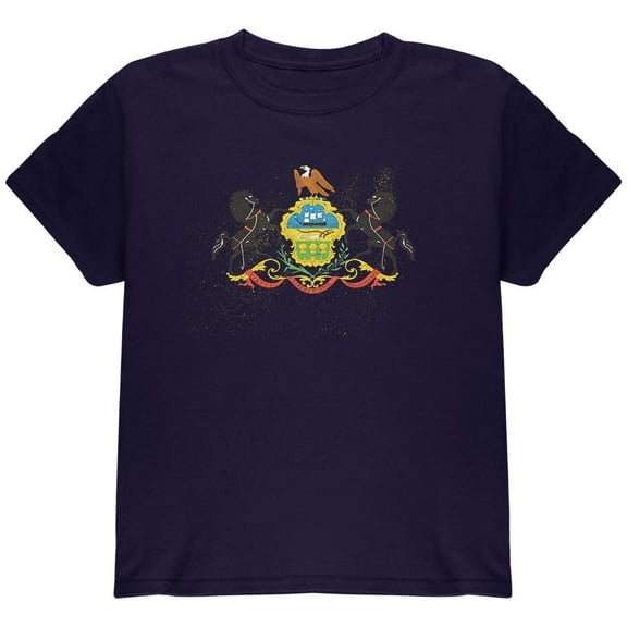 Born and Raised Pennsylvania State Flag Youth T Shirt Navy YMD