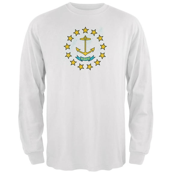 Born and Raised Rhode Island State Flag Mens Long Sleeve T Shirt White LG