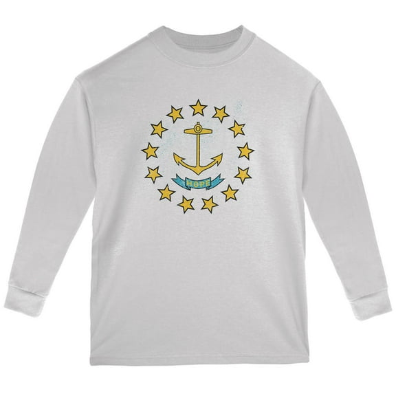 Born and Raised Rhode Island State Flag Youth Long Sleeve T Shirt White YLG