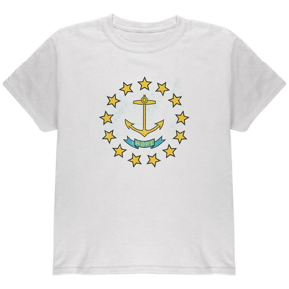 Born and Raised Rhode Island State Flag Youth T Shirt White YLG