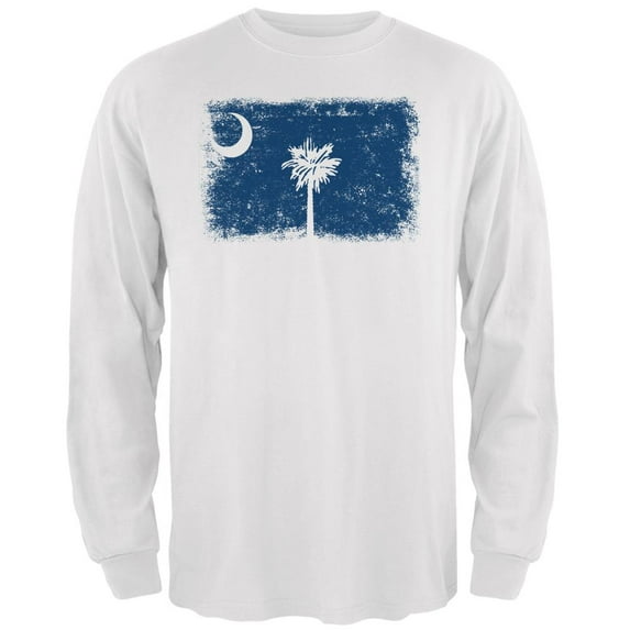 Born and Raised South Carolina State Flag Mens Long Sleeve T Shirt White LG