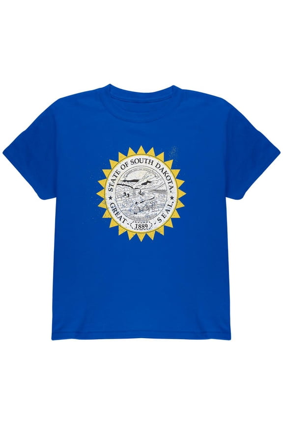 Born and Raised South Dakota State Flag Youth T Shirt Royal YXL