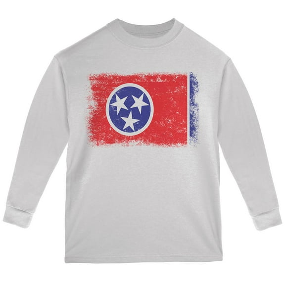 Born and Raised Tennessee State Flag Youth Long Sleeve T Shirt White YMD