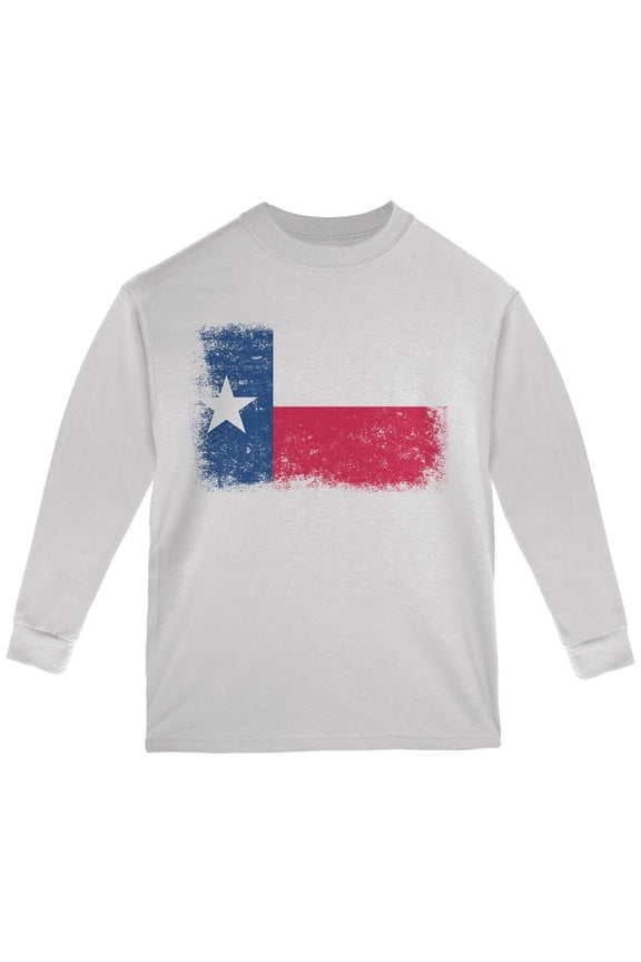 Born and Raised Texas State Flag Youth Long Sleeve T Shirt White YXL