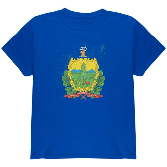Born and Raised Vermont State Flag Youth T Shirt Royal YXL