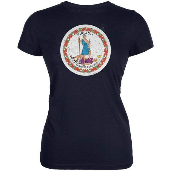 Born and Raised Virginia State Flag Juniors Soft T Shirt Navy LG
