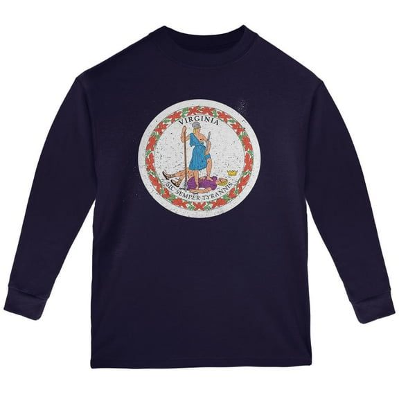 Born and Raised Virginia State Flag Youth Long Sleeve T Shirt Navy YMD