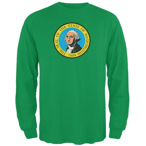Born and Raised Washington State Flag Mens Long Sleeve T Shirt Irish Green X-LG