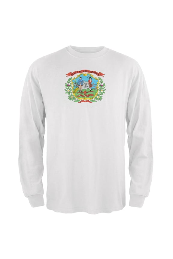 Born and Raised West Virginia State Flag Mens Long Sleeve T Shirt White MD