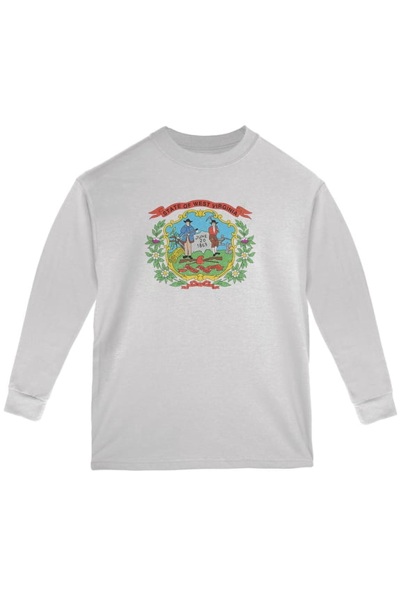 Born and Raised West Virginia State Flag Youth Long Sleeve T Shirt White YXL