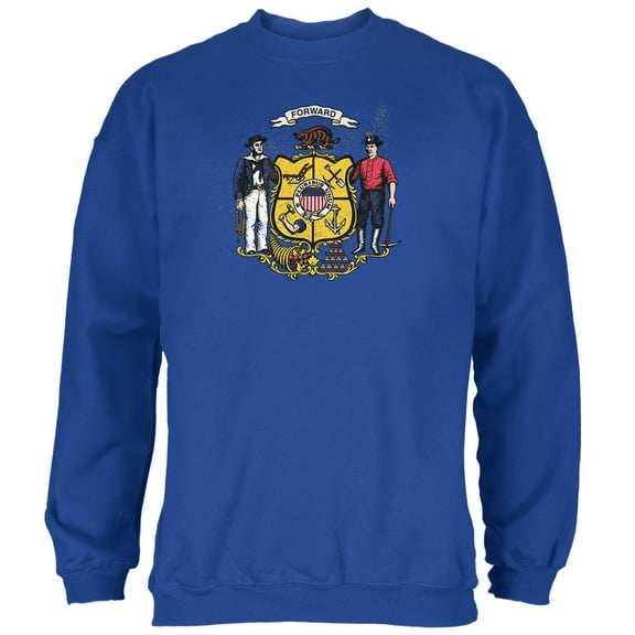 Born and Raised Wisconsin State Flag Mens Sweatshirt Royal 2XL