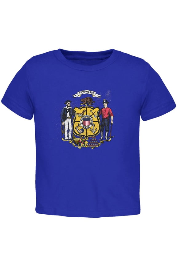 Born and Raised Wisconsin State Flag Toddler T Shirt Royal 3T