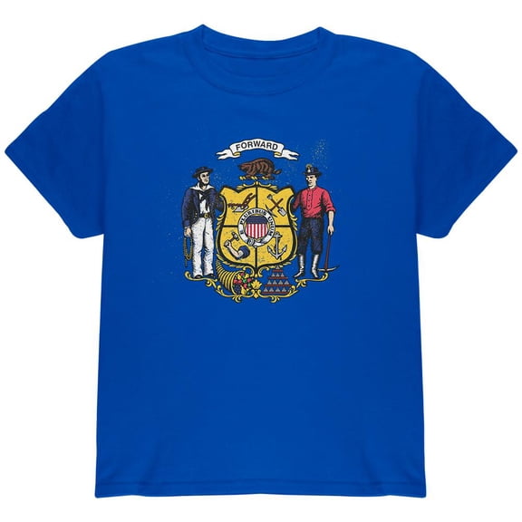 Born and Raised Wisconsin State Flag Youth T Shirt Royal YSM