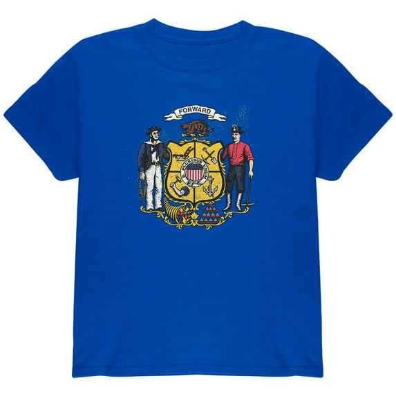 Born and Raised Wisconsin State Flag Youth T Shirt Royal YXL