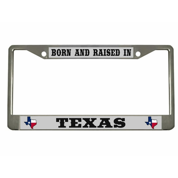 Born and Raised in Texas Heavy Duty Metal License Plate Frame Personalise/Car Accessories Car Tag Holder Cover (Chrome/Silver/blk)