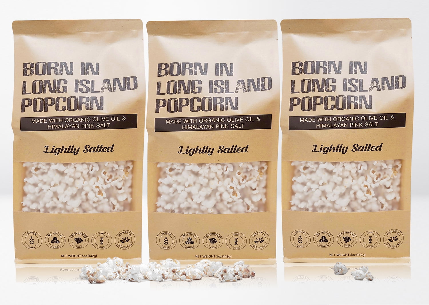 Born in Long Island Popcorn | Lightly Salted-3pk, 5 oz | Gluten Free, Non-GMO, Preservative Free, Organic Ingredients.
