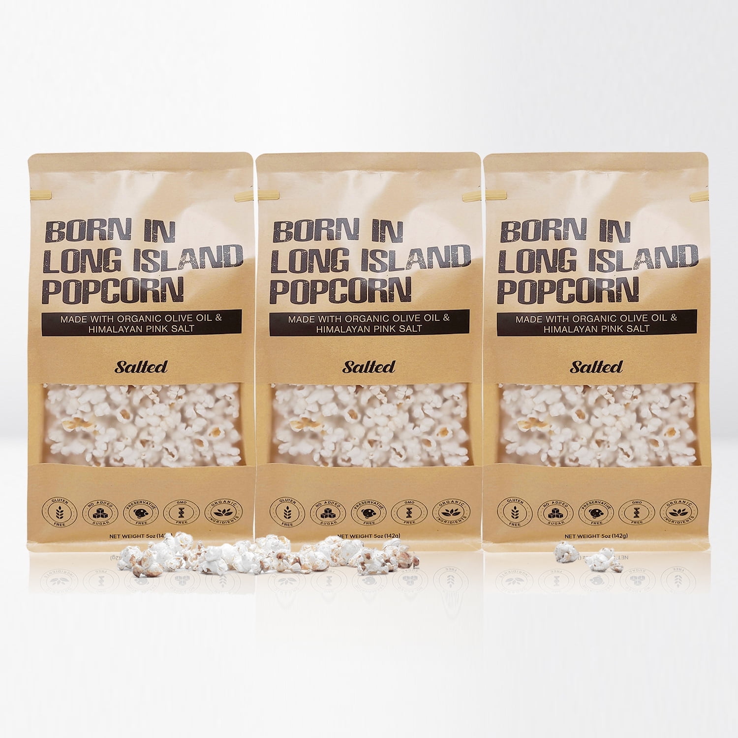 Born in Long Island Popcorn | Salted-3pk, 5 oz | Gluten Free, Non-GMO, Preservative Free, Organic Ingredients.