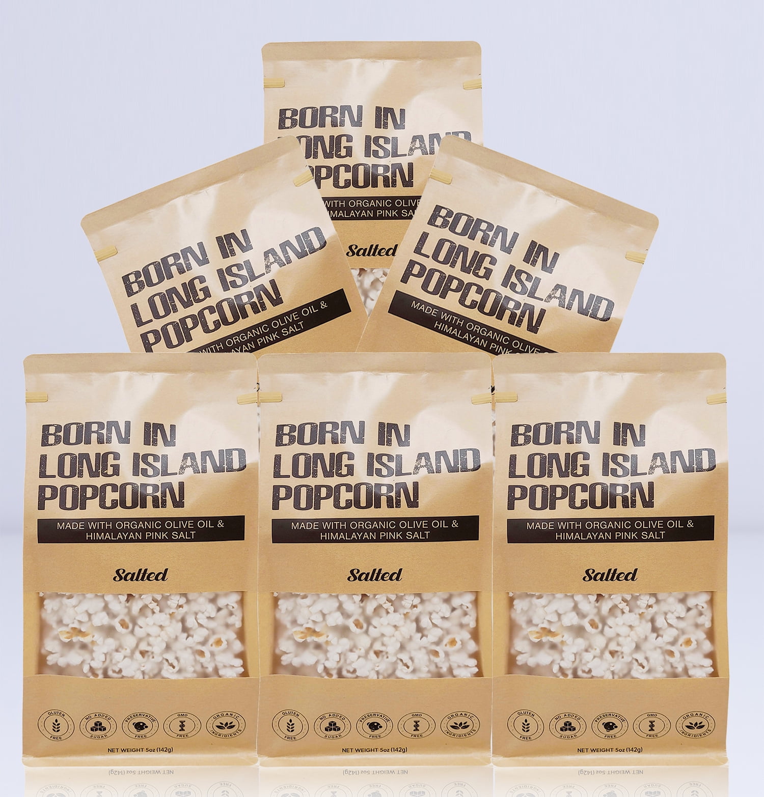 Born in Long Island Popcorn | Salted-6pk, 5 oz | Gluten Free, Non-GMO, Preservative Free, Organic Ingredients.