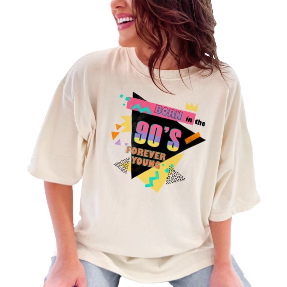 Born in the 90s Forever Young, Retro Geometric Shapes Art, Ivory Comfort Colors T-Shirt, 3XL