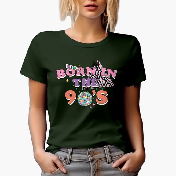 Born in the 90s, Retro Millennial Art Merch Gift, Military Green T-Shirt, 3XL