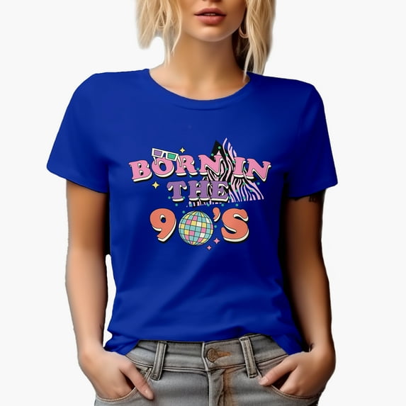 Born in the 90s, Retro Millennial Art Merch Gift, Royal Blue T-Shirt, Small