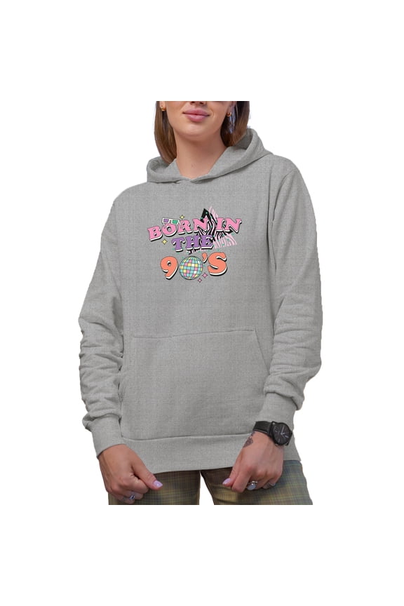 Born in the 90s, Retro or Millennial Art Merch Gift, Heather Grey Hooded Sweatshirt or Hoodie, Small
