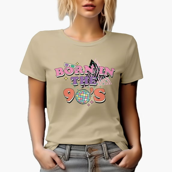 Born in the 90s, Retro or Millennial Art Merch Gift, Tan T-Shirt, Medium