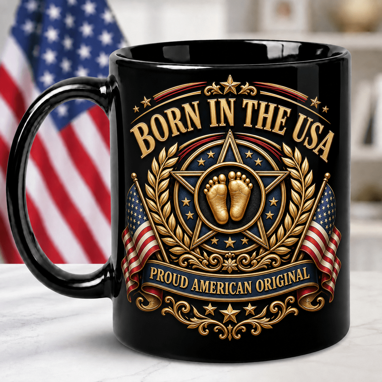 Born in the USA Mug, Proud American Original Black 2D Flat Mug ...