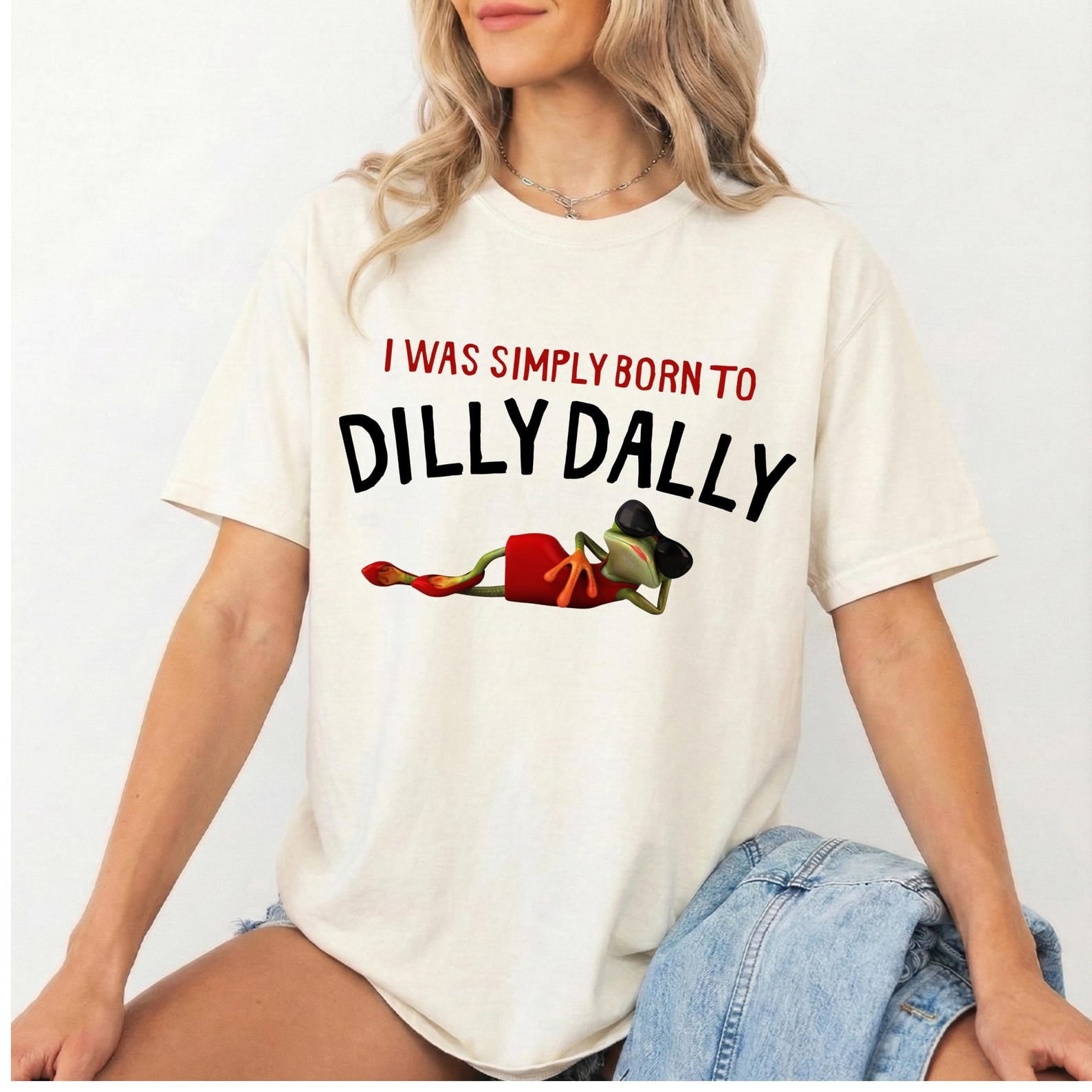 Born to Dilly Dally Frog Graphic Tee Lazy Retro Humor Shirt Casual ...