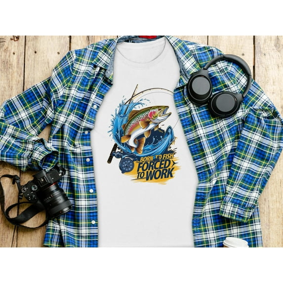 Born to Fish Forced to Work T-Shirt, Funny Fisherman Gift Idea, Unique Fishing Graphic Tee, Perfect for Fishing Enthusiasts