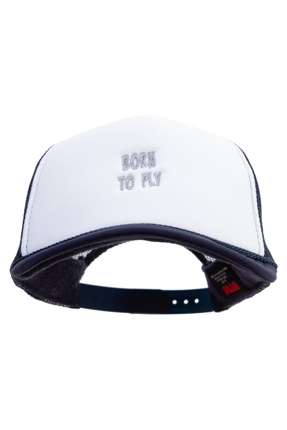 Born to Fly Embroidered Foam Panel Mesh Snapback - Navy White OSFM