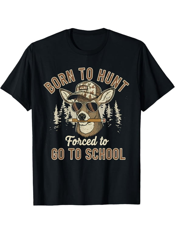 Born to Go Hunting Forced to Go Back to School Camo Deer Kids Boys Girls T-shirt