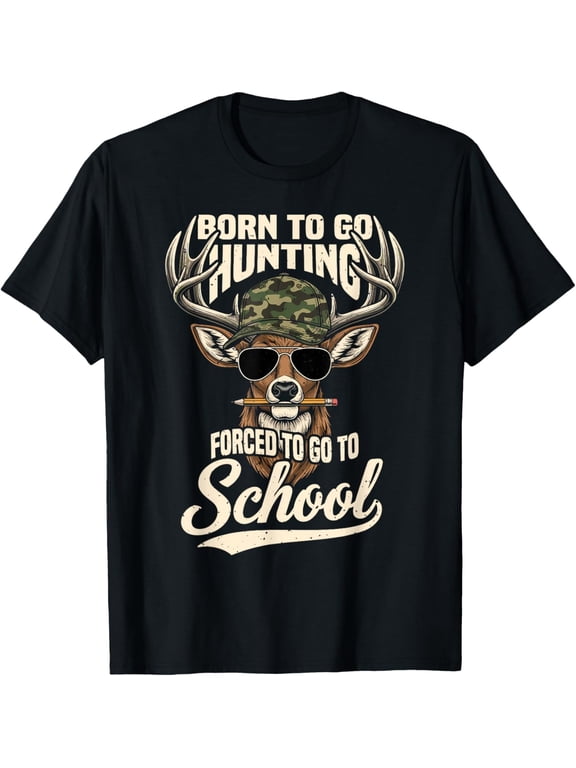 Born to Go Hunting Forced to Go Back to School Camo Deer Kids Boys Girls T-shirt