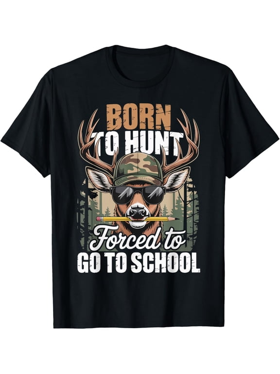 Born to Go Hunting Forced to Go to School Deer Camo Kids Boys Girls T-shirt