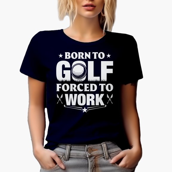 Born to Golf Forced to Work Quote with a Ball, Clubs & Flags, Golf Player, Golfing or Golfer Themed Merch Gift, Navy Blue T-Shirt, 3XL