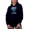 thumbnail image 1 of Born to Golf, Forced to Work with Balls & Clubs, Golf Player, Golfing or Golfer Themed Merch Gift, Navy Blue Hooded Sweatshirt or Hoodie, X-Large, 1 of 5