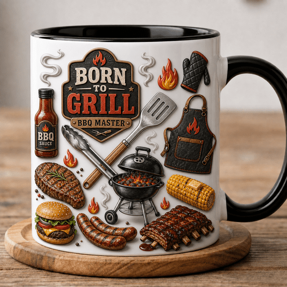 Born to Grill Mug BBQ Master 2D Flat Mug Gift for Grill Dad